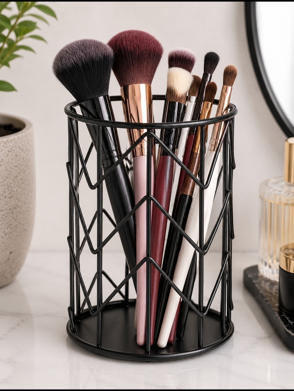 Black Metal Organizer Cup 4” x 3.25" Modern Desk Vanity Kitchen Storage Holder